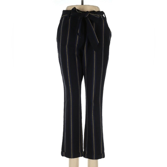Loft Vertical Striped Trousers Dress Pants Black Navy Blue Yellow Size 4 - Picture 1 of 4